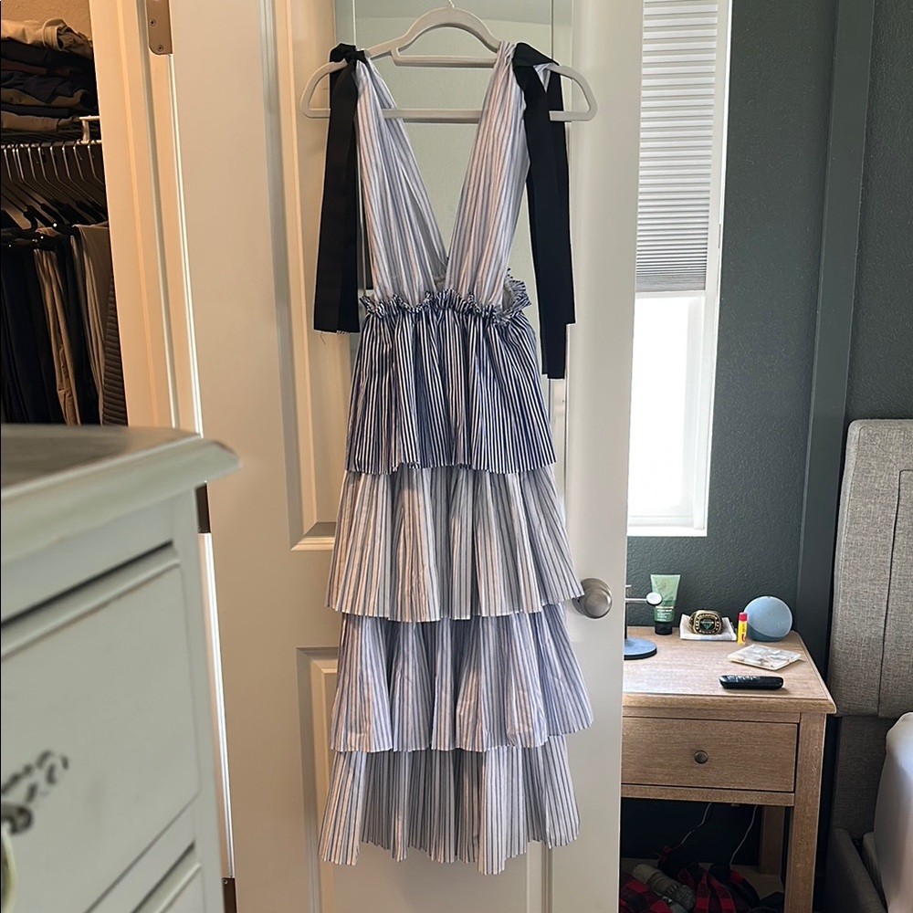 Striped Tiered Dress with Black Ties